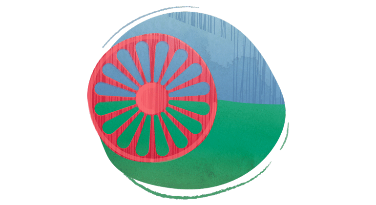 Illustration som ska symbolisera romernas flagga.