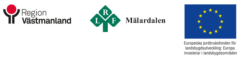 Logotyper för Region Västmanland, LRF Mälardalen ocy EU Jordbruksfond