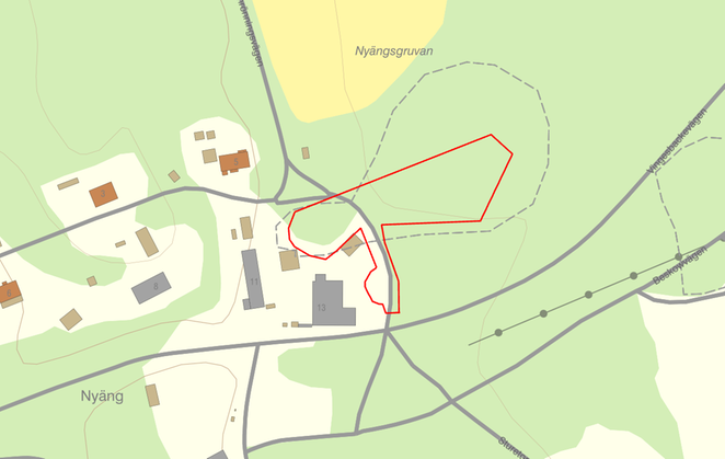 Karta över området vid gruvschakten i Långnäs i Hofors kommun.