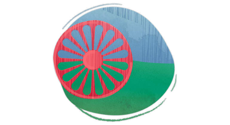 En illustration av romska flaggan