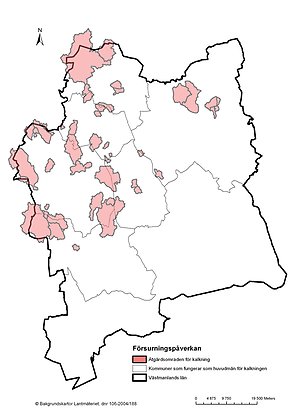 Karta över kalkningsområden i Västmanlands län