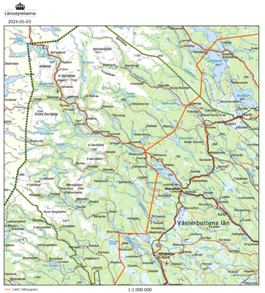 Karta som visar odlingsgränsen i Västerbottens län.