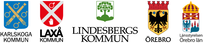 Logotyper  för Karlskoga kommun, Laxå kommun, Lindesbergs kommun, Örebro kommun och Länsstyrelsen i Örebro län