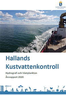 Omslag för Hallands Kustvattenkontroll. Hydrografi och Växtplankton. Årsrapport 2020