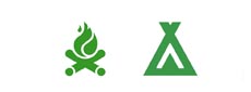 Symbol eld och tält grön