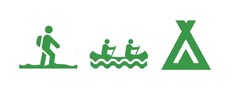 Symbol vandring. paddling, tältning grön