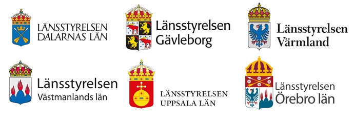 Logotyper för länsstyrelserna i Dalarna, Gävleborg, Värmland, Västmanland, Uppsala och Örebro län