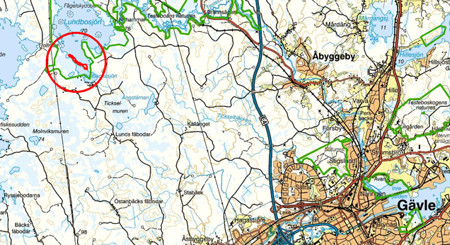 Karta över det planerade bränningsområdet i Lundbosjöns naturreservat.