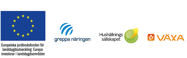 Logotyper för Greppa näringen, växa, hushållningssällskapet samt eu-flagga
