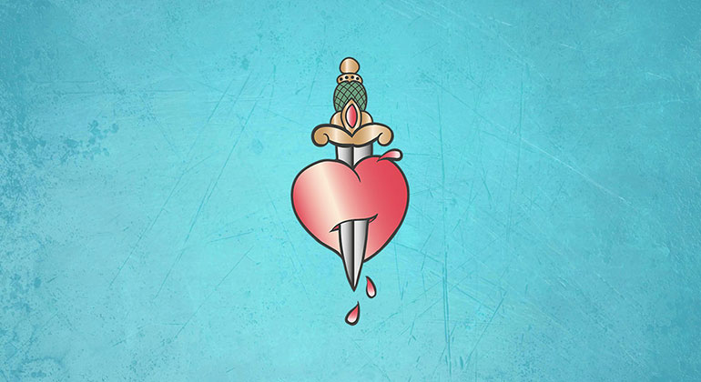 Illustration av ett hjärta som genomborras av en dolk.