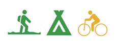 Symbol vandra, tälta grön. Cykla gul