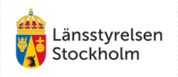 Länsstyrelsen Stockholms logotyp i färg med vapnet till vänster och texten Länsstyrelsen Stockholm till höger.