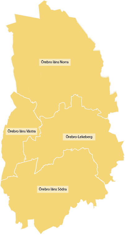 Illustration, Karta över Örebro läns fyra valkretsar i landstingsvalet