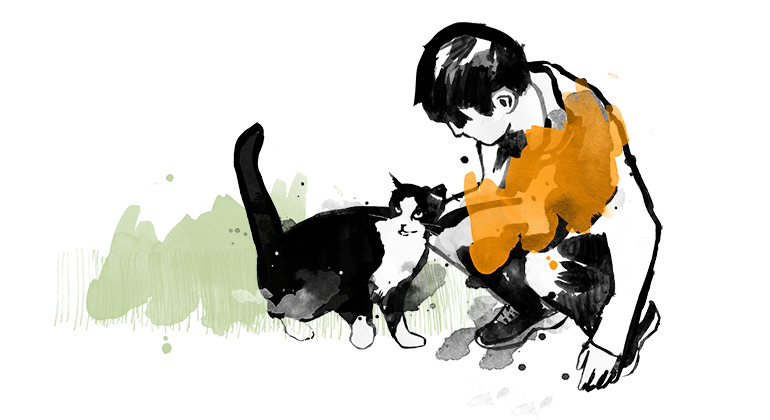 Illustration - pojke med katt