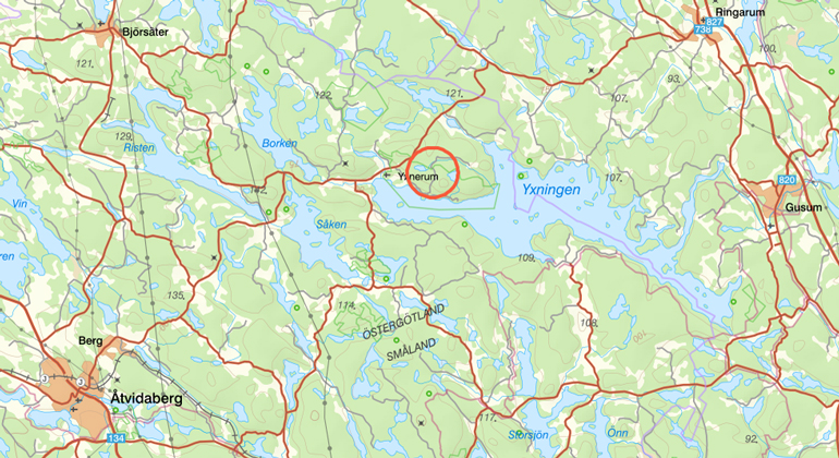 Översiktskarta som visar var Hästenäs naturreservat ligger.