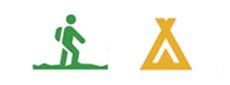 Symbol vandra grön. Tälta gul 