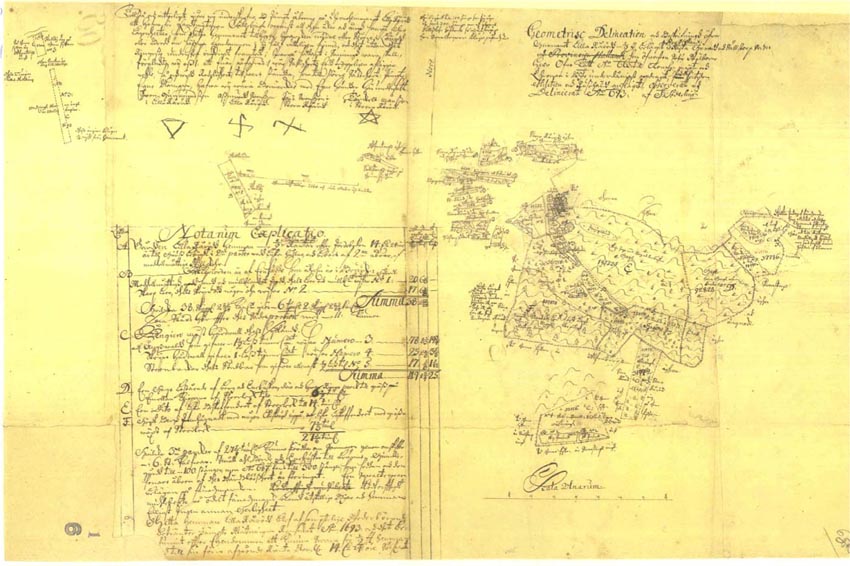 Fotografi över den äldsta kartan från trakten över Lilla Råred 1693.