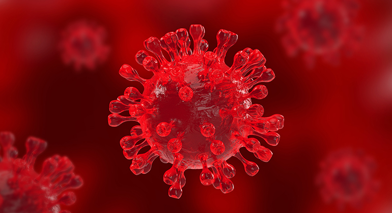 Illustration av ett coronavirus i närbild.