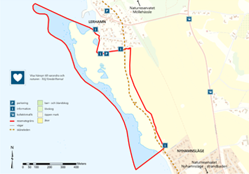 Karta för utskrift över Nyhamnsläge - Lerhamns kusthed.