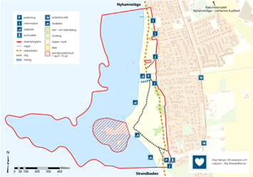 Karta för utskrift över Nyhamnsläge - Strandbadens kusthed.