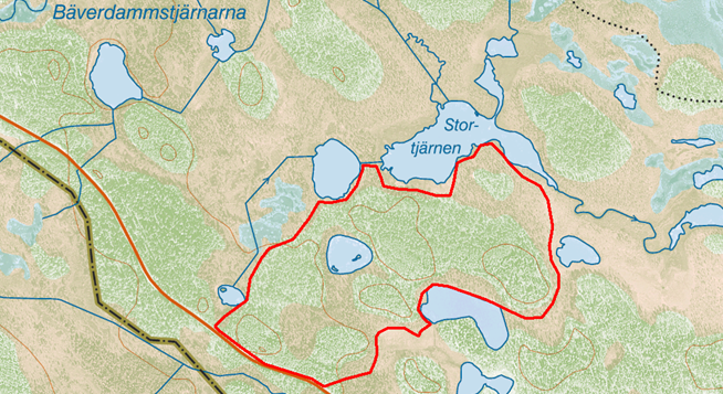 Karta över området vid den planerade naturvårdsbränningen i Hamra nationalpark.
