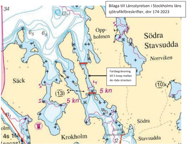 Kartbilaga till Länsstyrelsen i Stockholms läns sjötrafikföreskrifter, dnr 174-2023.