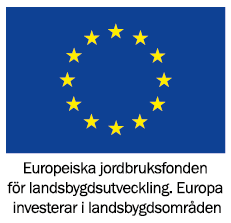 EU-flagga med texten Europeiska jordbruksfonden för landsbygdsutveckling. Europa investerar i landsbygdsområden.