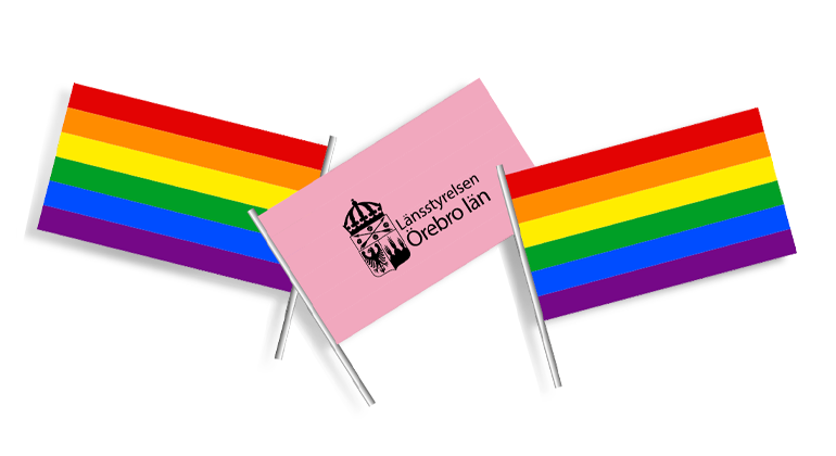 Prideflaggor med Länsstyrelsens logotyp