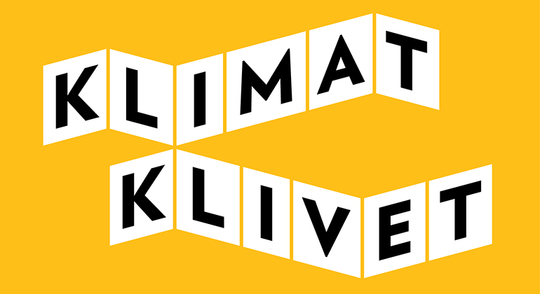 Klimatklivets logotyp, svarta bokstäver i vita rutor, på gul botten.
