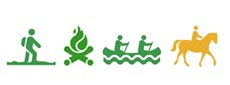 Symbol vandra, elda, paddla grön. Rida gul 