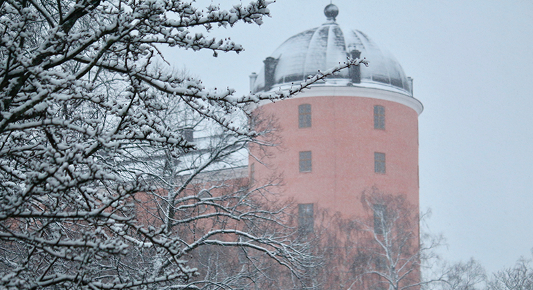 Uppsala slott, norra tornet i vinterskrud.