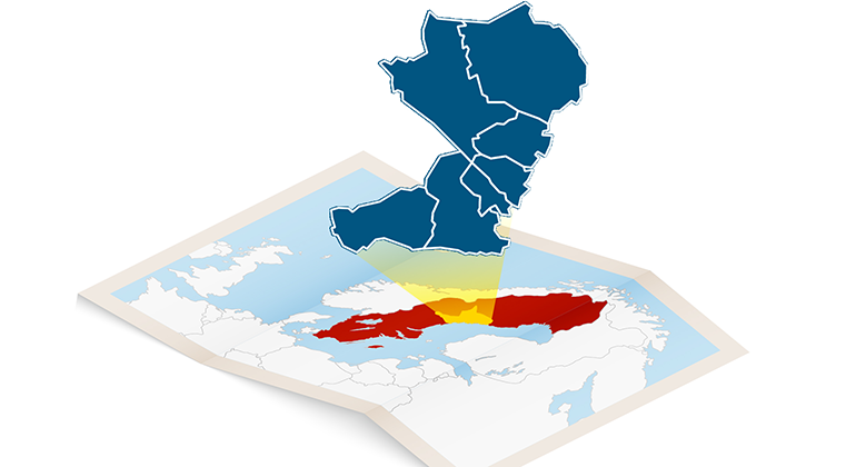 Illustration med en karta över delar av norra Europa där Sverige är färgmarkerat. Och Västernorrlands län är utlyft i en annan färg.