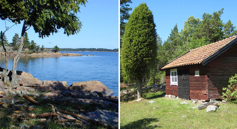 Smedjan och stenstrand i naturreservatet Hovön-Alnön