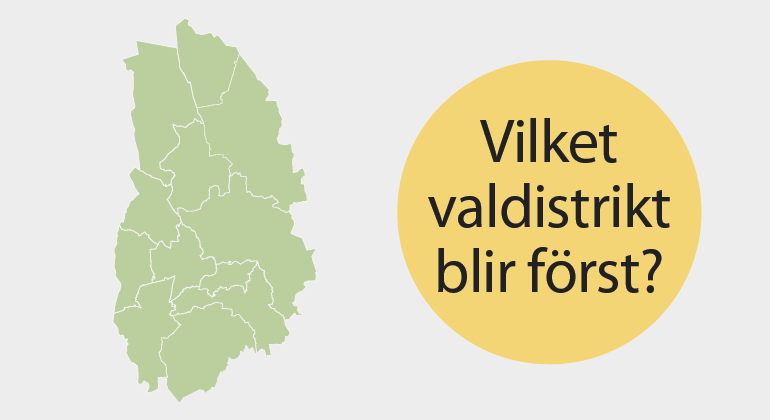 Karta över Örebro län och text som frågar "Vilket valdistrikt blir först?"
