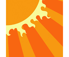 Tecknad ikon för miljömålet Begränsad klimatpåverkan med en starkt lysande sol.