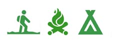 Symbol vandra, elda, tälta grön