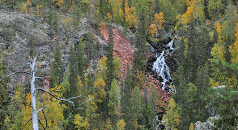 Bilden visar den dramatiska naturen i reservatet med en klippravin och forsande vatten.