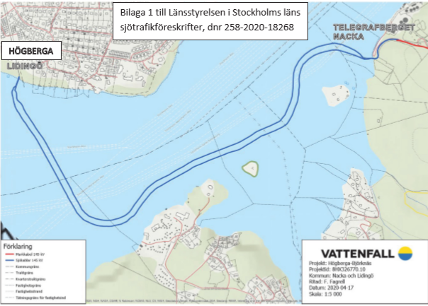 Karta över ankringsförbud i Halvkakssundet/Lilla Värtan, Lidingö och Nacka kommuner