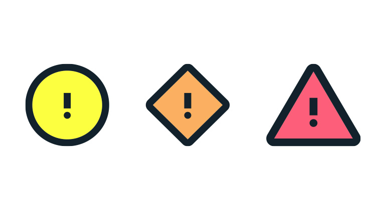 Symbolerna för vädervarningar. Gul-, orange- och röd varningsnivå. Symboler från Smhi.