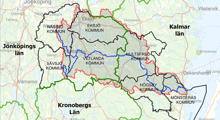 Kartbild över Emåns tillflödesområden