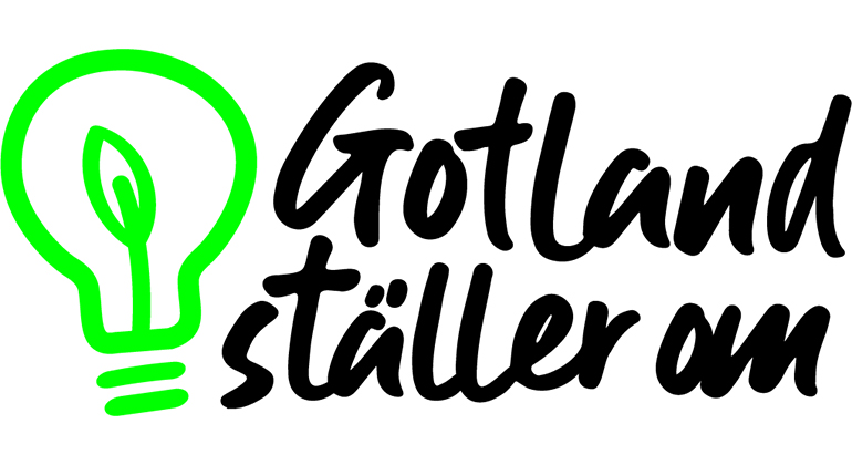Logotyp med en grön glödlampa och texten Gotland ställer om