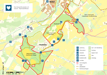 Karta för utskrift över Axelstorps skogar och Lyadalen.