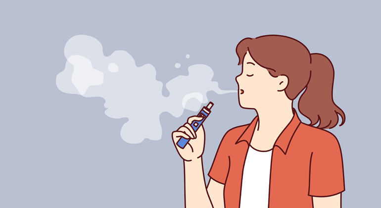 Illustration flicka som röker en e-cigarett