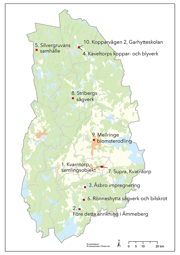 Karta över förorenade områden i Örebro län