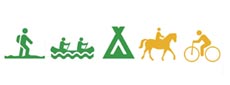 Symbol vandra, paddla, tälta grön. Cykla, rida gul