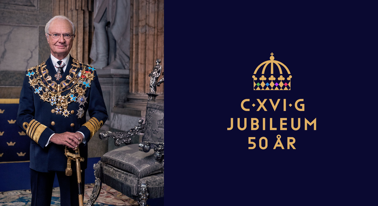 Kungen med emblem för Jubileum 50 år