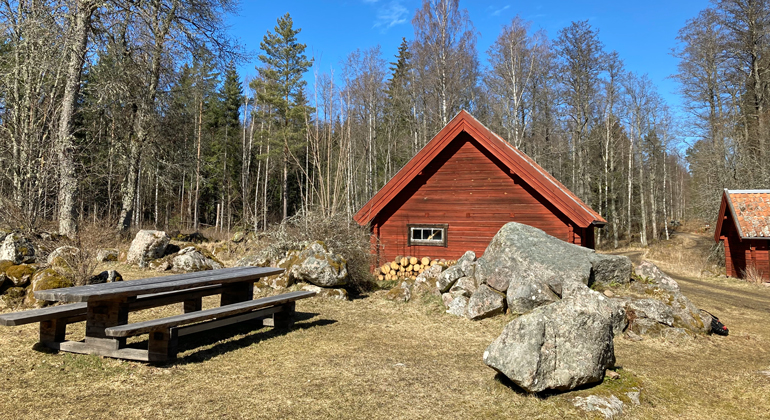 Vid Skogsstyrelsens skogsgård finns flera fikabord. Foto: Marika Sjödin