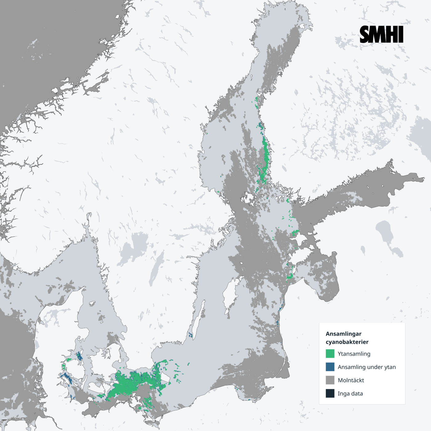 Cyanobakterier från sydvästra till norra Östersjön, Öresund, Skärgårdshavet och Ålands hav. SMHI.