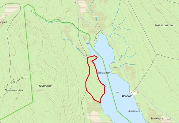 Detaljerad karta över det planerade bränningsområdet i Klimparnas naturreservat.