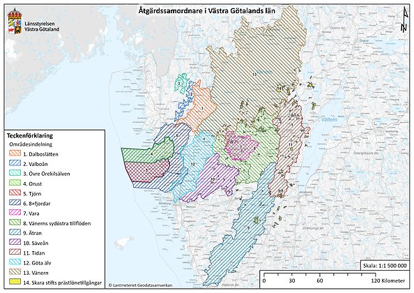 Karta med områden
med åtgärdssamordnare i Västra Götalands län.
